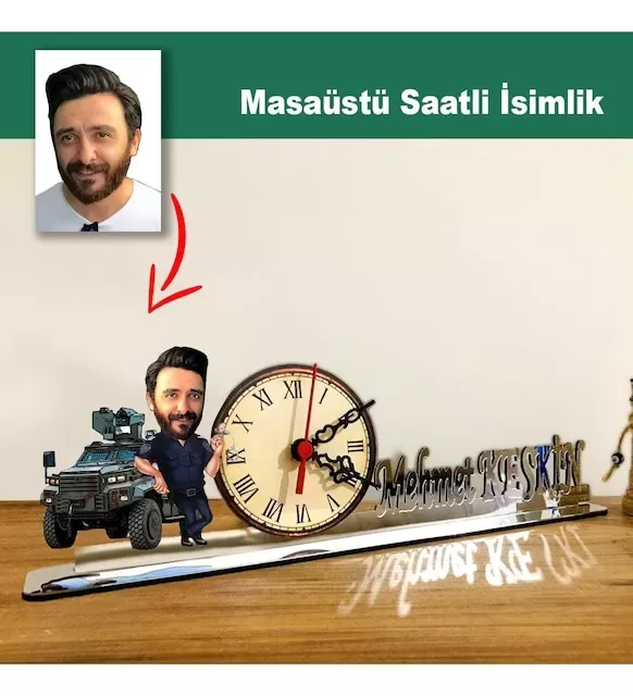 Karikatür Erkek Özel Harekat Polisi Model Masaüstü Saatli İsimlik Msi56