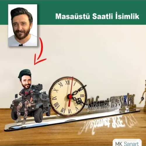 Karikatür Erkek Özel Harekat Polisi Model Masaüstü Saatli İsimlik Msi58