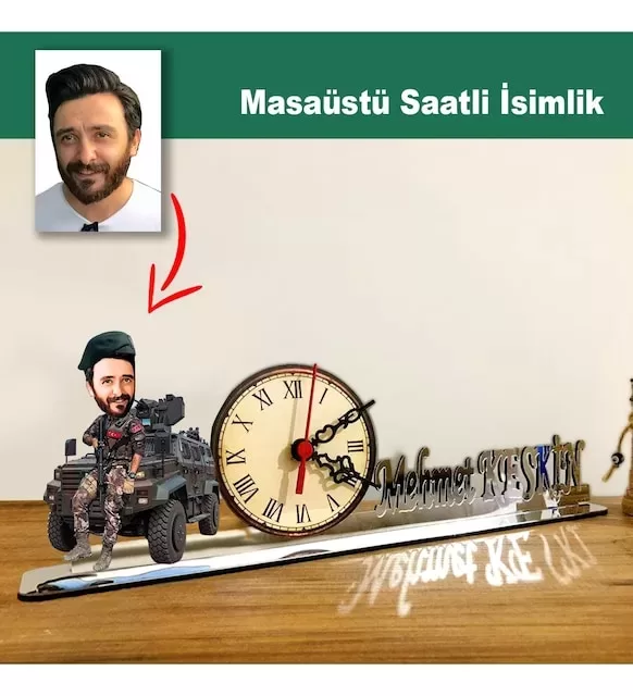 Karikatür Erkek Özel Harekat Polisi Model Masaüstü Saatli İsimlik Msi58