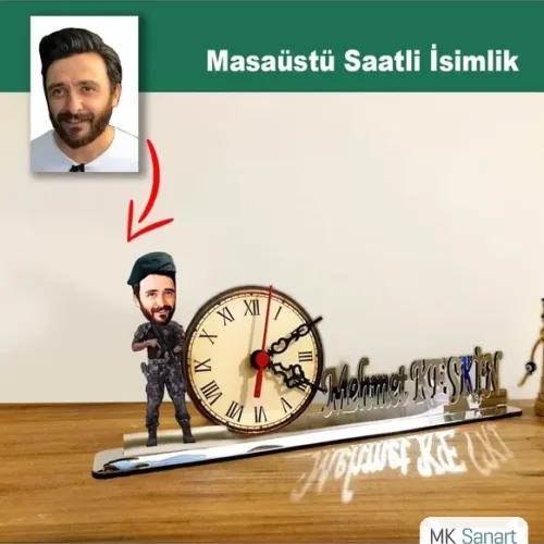 Karikatür Erkek Özel Harekat Polisi Model Masaüstü Saatli İsimlik Msi59