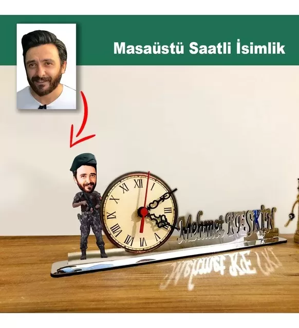 Karikatür Erkek Özel Harekat Polisi Model Masaüstü Saatli İsimlik Msi59