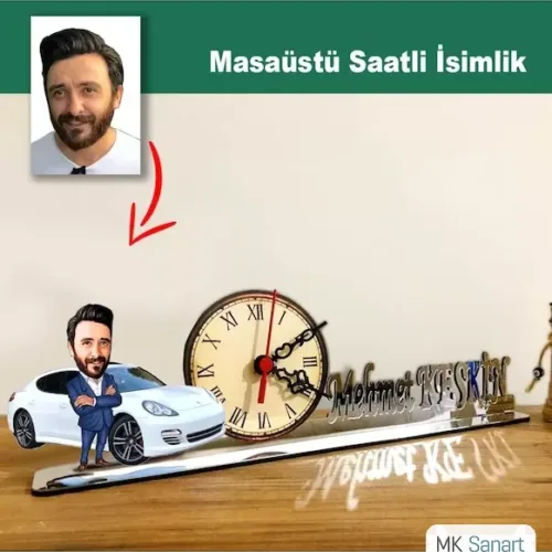 Karikatür Erkek Parton, Müdür, Galerici Model Masaüstü Saatl…