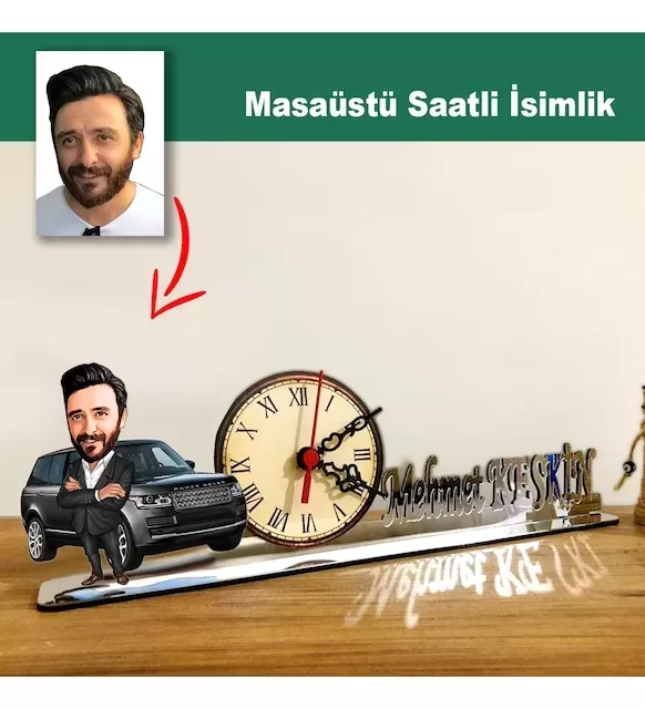 Karikatür Erkek Patron, İş Adamı, Galerici Model Masaüstü Saatli İsimlik M5