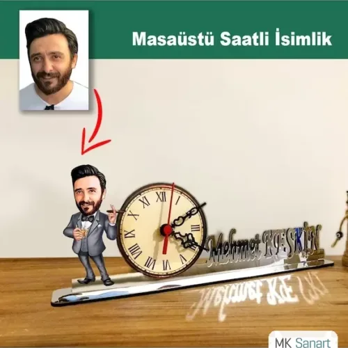 Karikatür Erkek Patron Model Masaüstü Saatli İsimlik Msi55