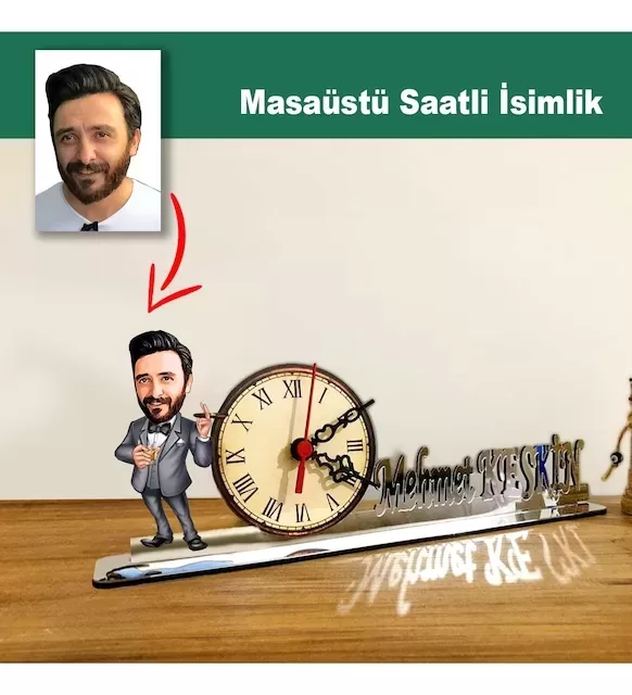 Karikatür Erkek Patron Model Masaüstü Saatli İsimlik Msi55