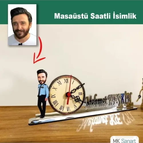 Karikatür Erkek Polis, Komiser Model Masaüstü Saatli İsimlik…