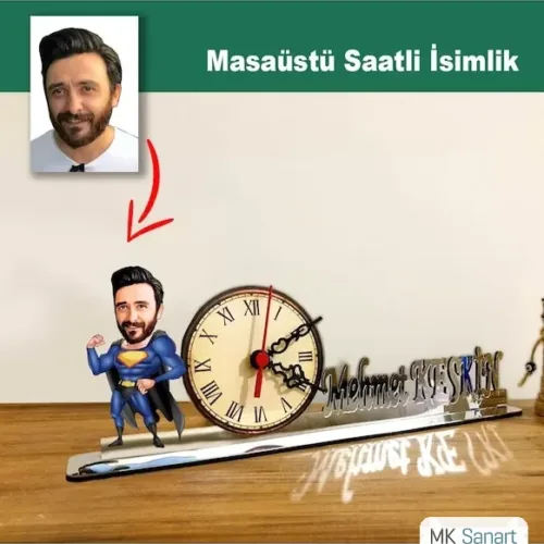 Karikatür Erkek Süper Kahramanmodel Masaüstü Saatli İsimlik Msi46
