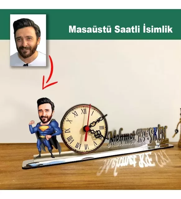 Karikatür Erkek Süper Kahramanmodel Masaüstü Saatli İsimlik Msi46