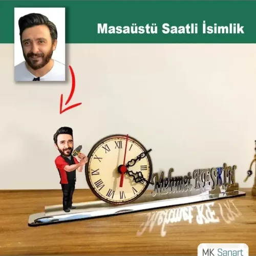 Karikatür Erkek Usta, Tamirci Model Masaüstü Saatli İsimlik Msi30
