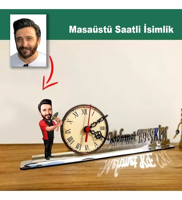 Karikatür Erkek Usta, Tamirci Model Masaüstü Saatli İsimlik Msi30