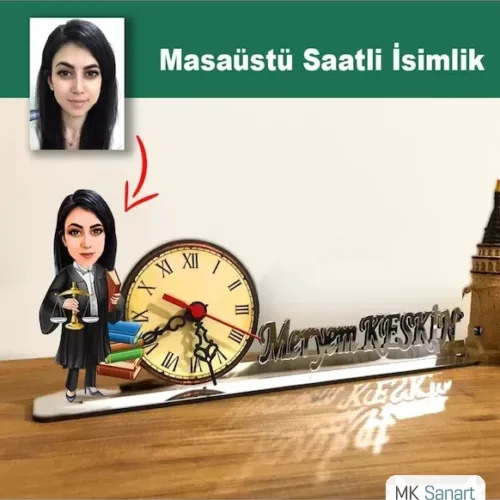 Karikatür Kadın Avukat Model Masaüstü Saatli İsimlik Msi17