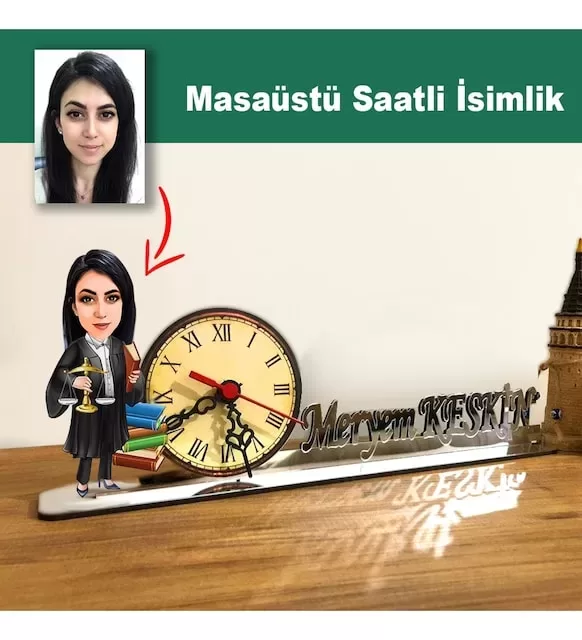 Karikatür Kadın Avukat Model Masaüstü Saatli İsimlik Msi17
