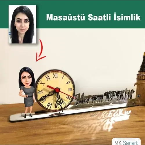 Karikatür Kadın Model Masaüstü Saatli İsimlik Msi18