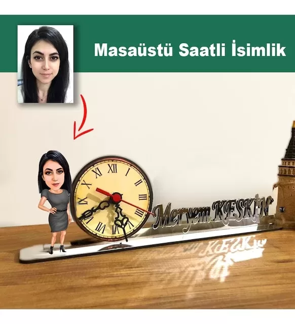 Karikatür Kadın Model Masaüstü Saatli İsimlik Msi18
