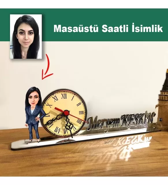 Karikatür Kadın Müdür Model Masaüstü Saatli İsimlik Msi19