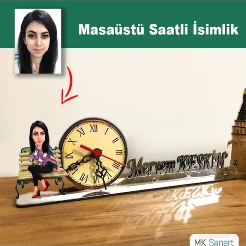 Karikatür Kadın Müdür Model Masaüstü Saatli İsimlik Msi20