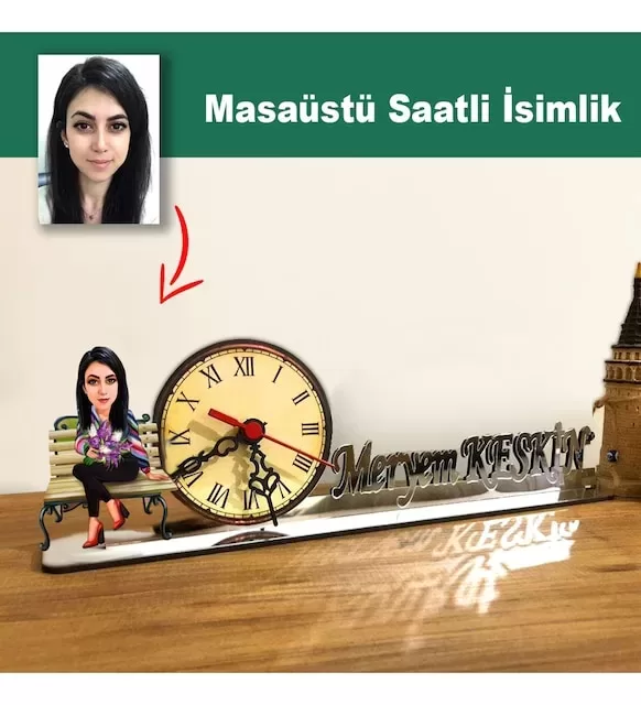 Karikatür Kadın Müdür Model Masaüstü Saatli İsimlik Msi20
