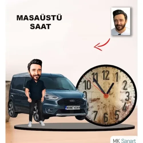 Karikatür Kendi Aracınız İle Masaüstü Saat M1