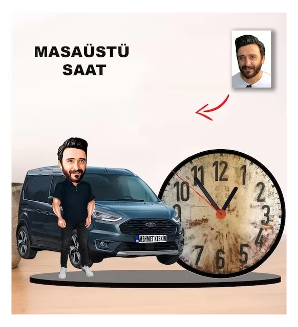 Karikatür Kendi Aracınız İle Masaüstü Saat M1