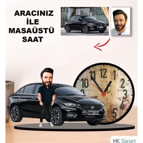 Karikatür Kendi Aracınız İle Masaüstü Saat M2