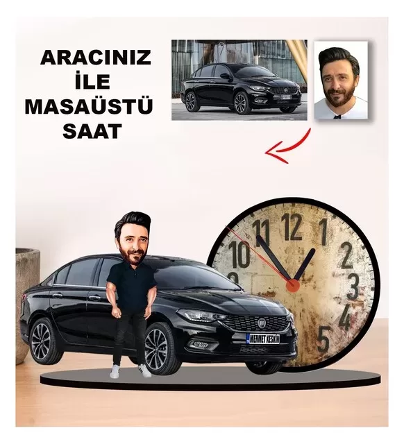 Karikatür Kendi Aracınız İle Masaüstü Saat M2