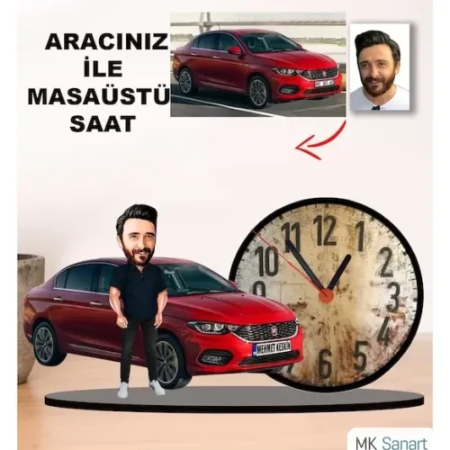 Karikatür Kendi Aracınız İle Masaüstü Saat M3