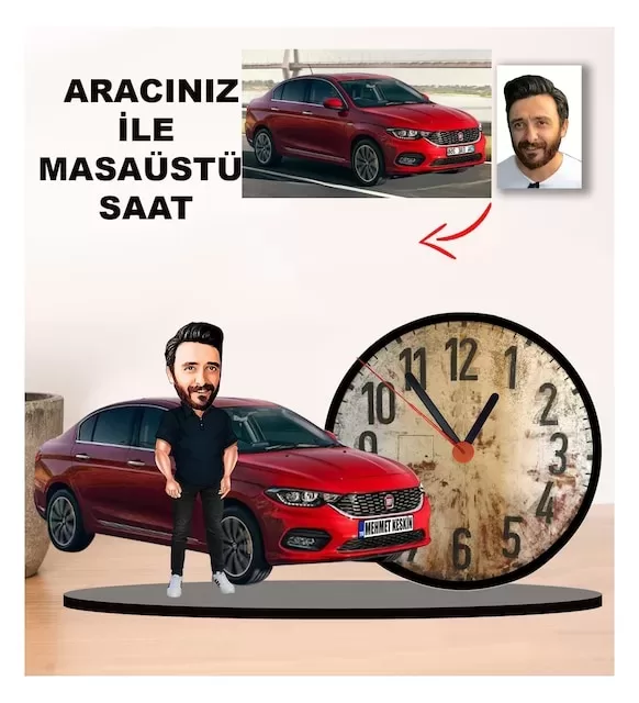 Karikatür Kendi Aracınız İle Masaüstü Saat M3