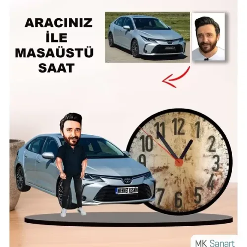 Karikatür Kendi Aracınız İle Masaüstü Saat M4