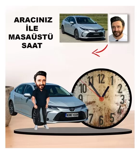 Karikatür Kendi Aracınız İle Masaüstü Saat M4
