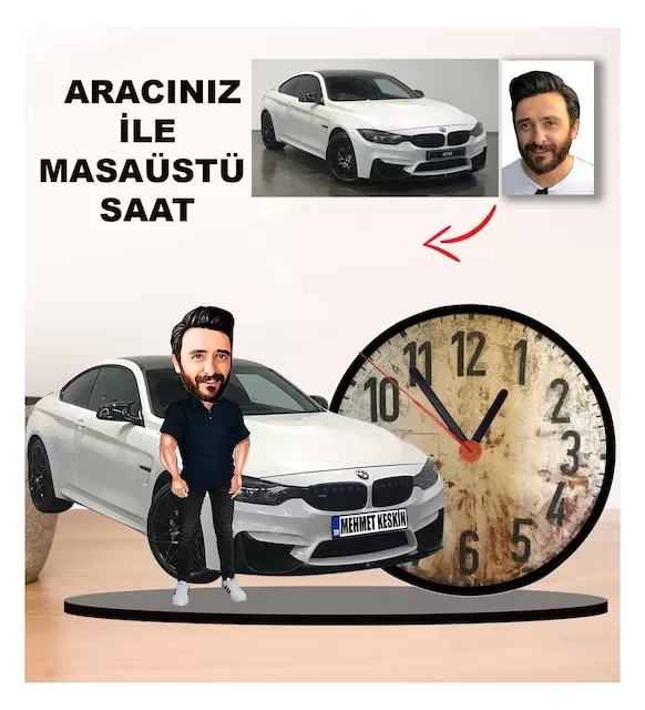 Karikatür Kendi Aracınız İle Masaüstü Saat M5