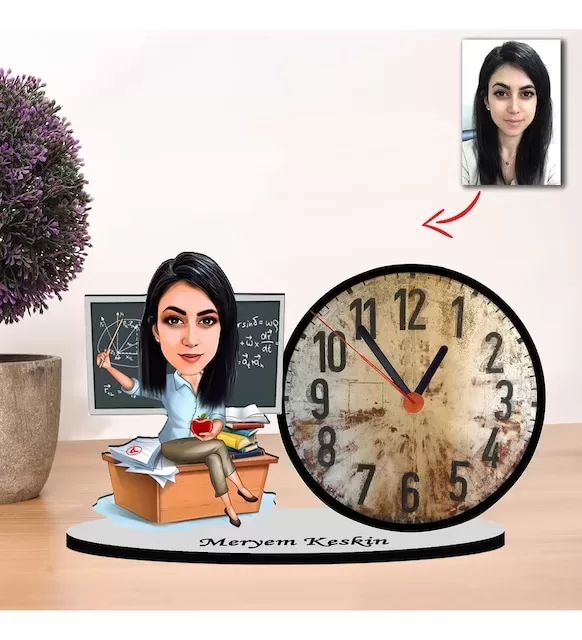 Karikatüröğretmen Kadın Masaüstü Saatm1