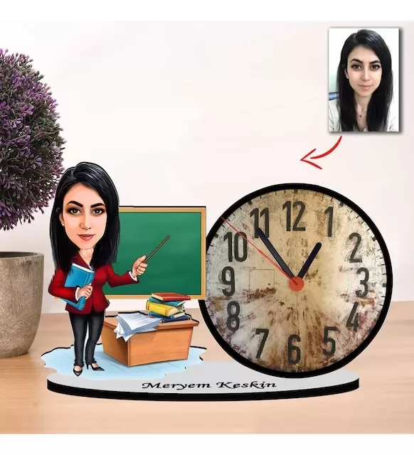 Karikatüröğretmen Kadın Masaüstü Saatm3