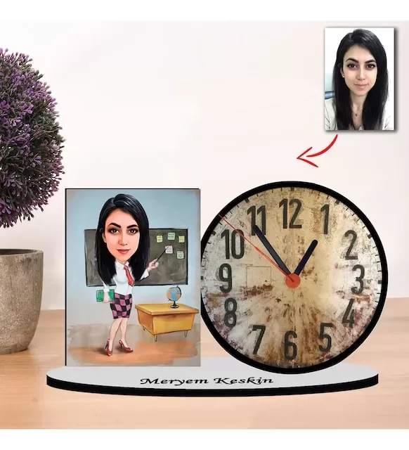 Karikatüröğretmen Kadın Masaüstü Saatm4