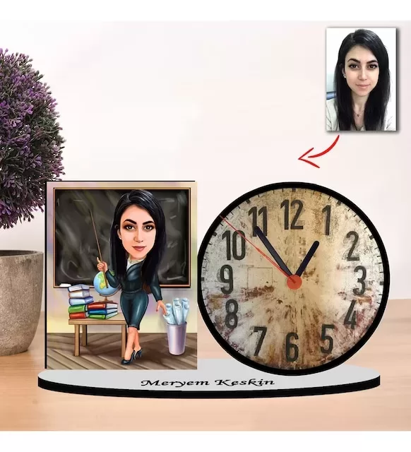 Karikatüröğretmen Kadın Masaüstü Saatm5