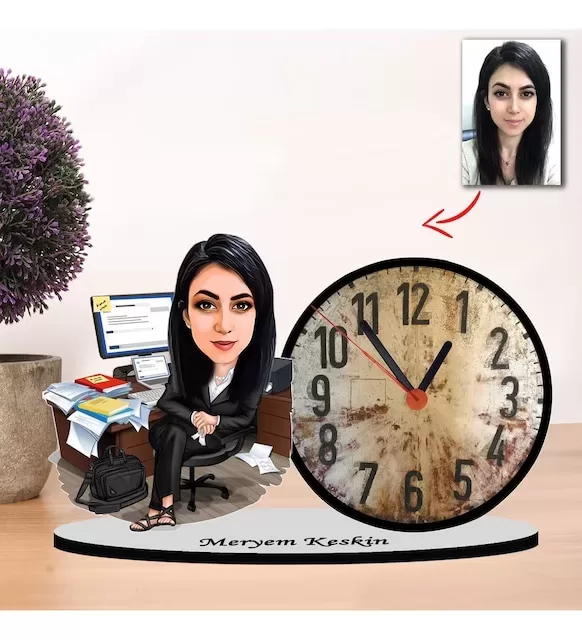 Karikatüröğretmen Kadın Masaüstü Saatm6