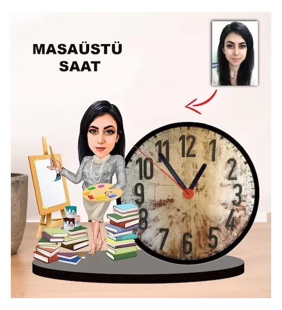 Karikatür Ressam Kadın Masaüstü Saat1