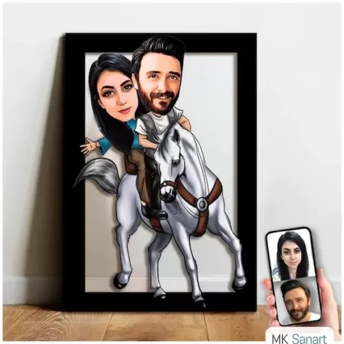 Karikatür Sevgili, At Binen Çift,Gelin Damat, Evli Tablo Hed…