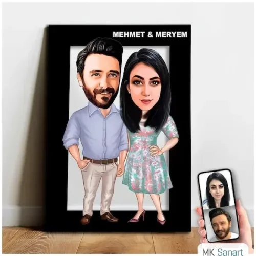 Karikatür Sevgili, Çift,Gelin Damat, Evli Tablo Hediye Model-7