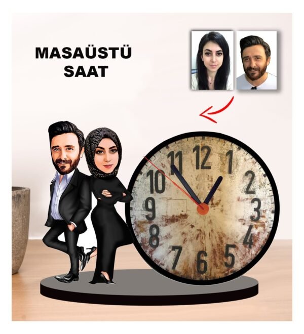 Karikatür Tesettürlü Çift, Sevgili Masaüstü Saat 8