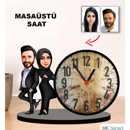 Karikatür Tesettürlü Çift, Sevgili Masaüstü Saat 8