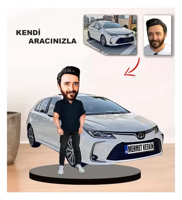 Kendi Aracınızla Size Özel Arabalı Erkek Karikatür Biblo Model 1