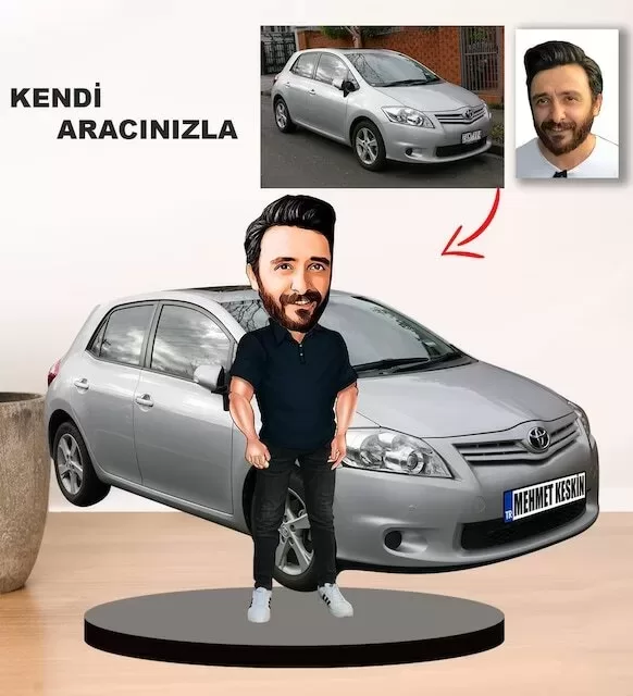 Kendi Aracınızla Size Özel Arabalı Erkek Karikatür Biblo Model 10