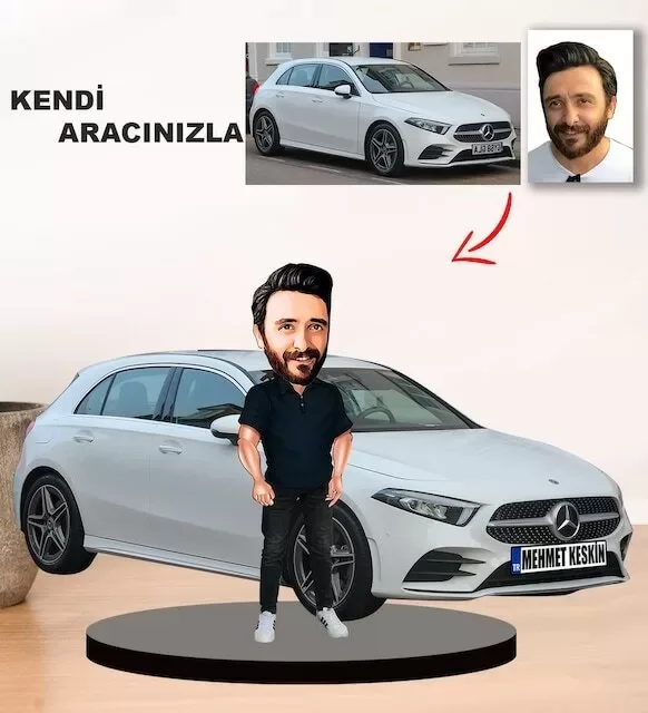 Kendi Aracınızla Size Özel Arabalı Erkek Karikatür Biblo Model 12