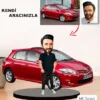 Kendi Aracınızla Size Özel Arabalı Erkek Karikatür Biblo Model 13