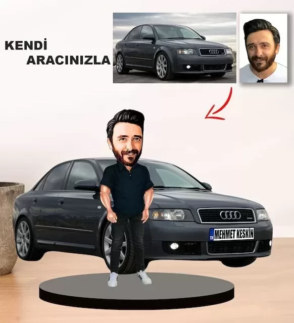 Kendi Aracınızla Size Özel Arabalı Erkek Karikatür Biblo Model 14