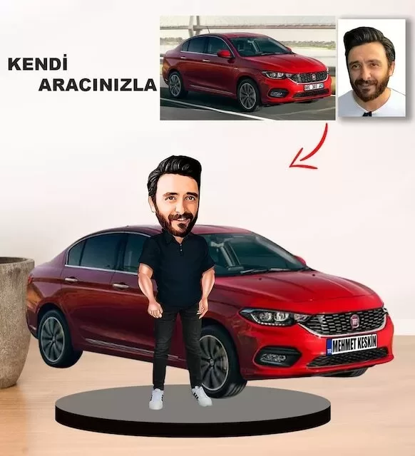 Kendi Aracınızla Size Özel Arabalı Erkek Karikatür Biblo Model 15