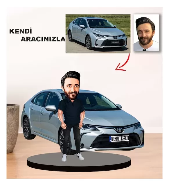 Kendi Aracınızla Size Özel Arabalı Erkek Karikatür Biblo Model 16