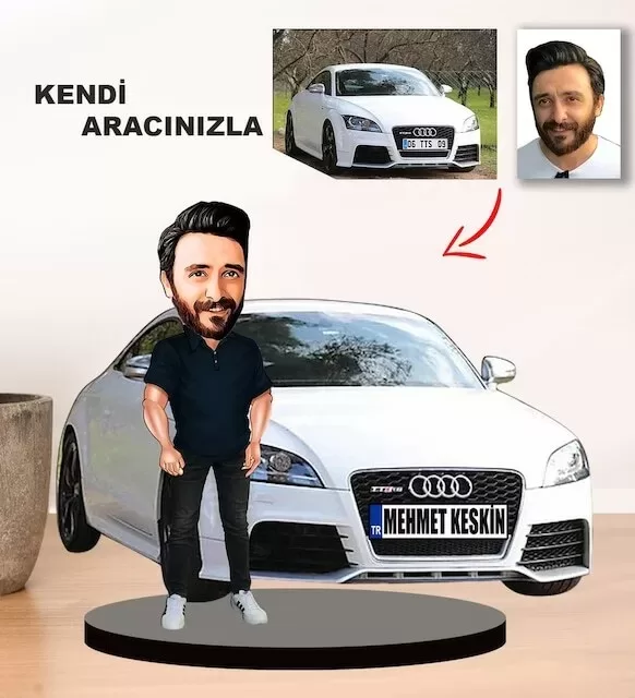 Kendi Aracınızla Size Özel Arabalı Erkek Karikatür Biblo Model 2
