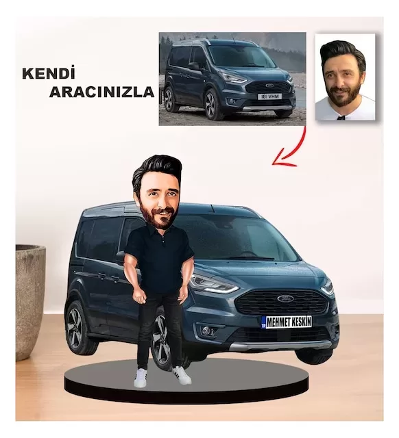 Kendi Aracınızla Size Özel Arabalı Erkek Karikatür Biblo Model 3