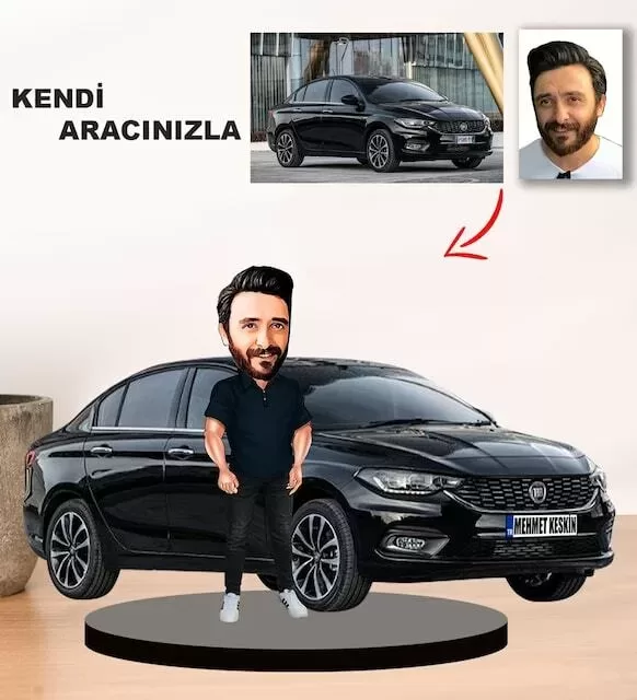 Kendi Aracınızla Size Özel Arabalı Erkek Karikatür Biblo Model 4
